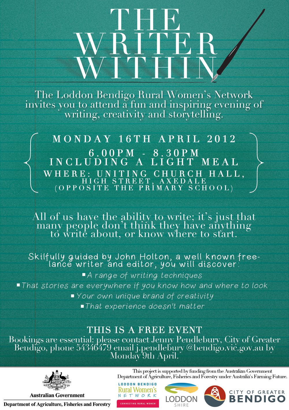  Flyer to promote local writers evening.&nbsp; 