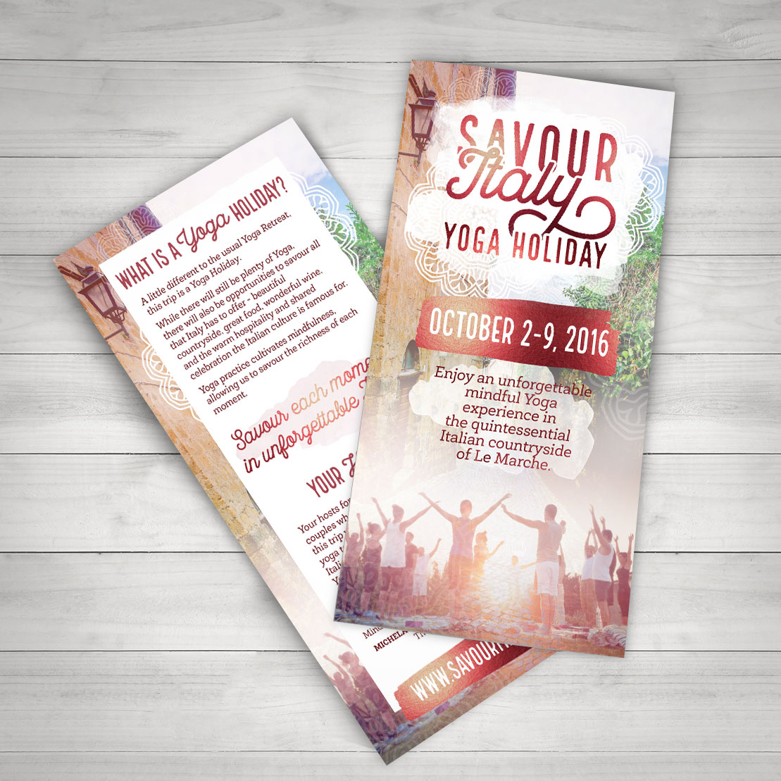 DL flyer design for Savour Italy Yoga Holiday.&nbsp; 