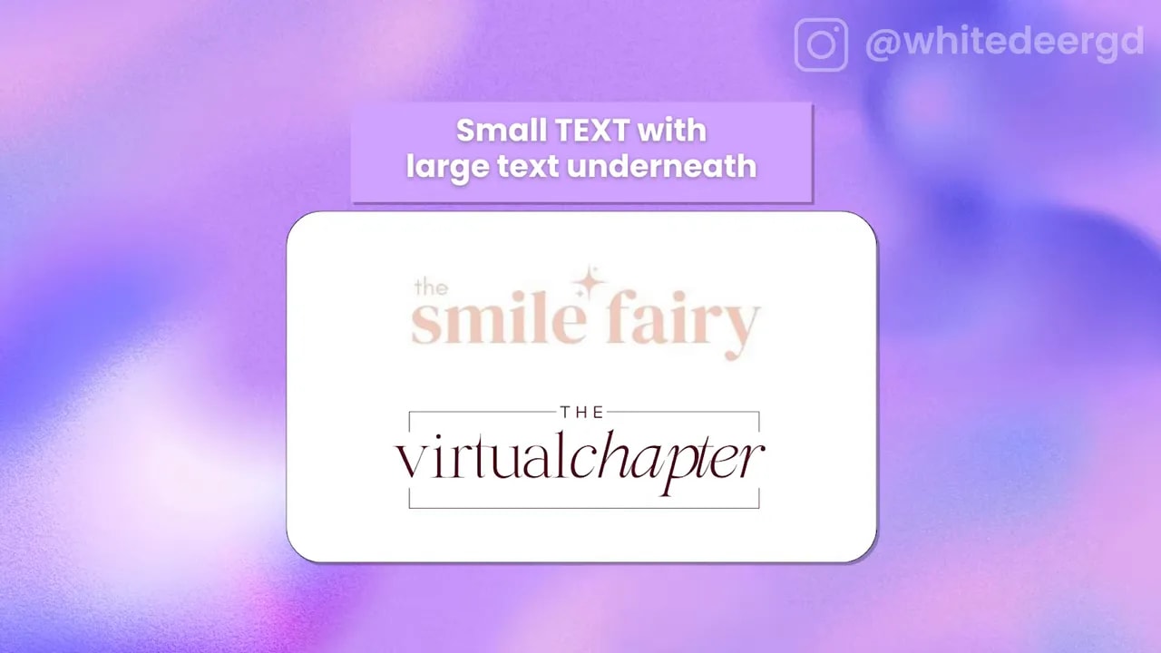 High-contrast slide showing a small supporting word above a large business name inside a white card on a purple background