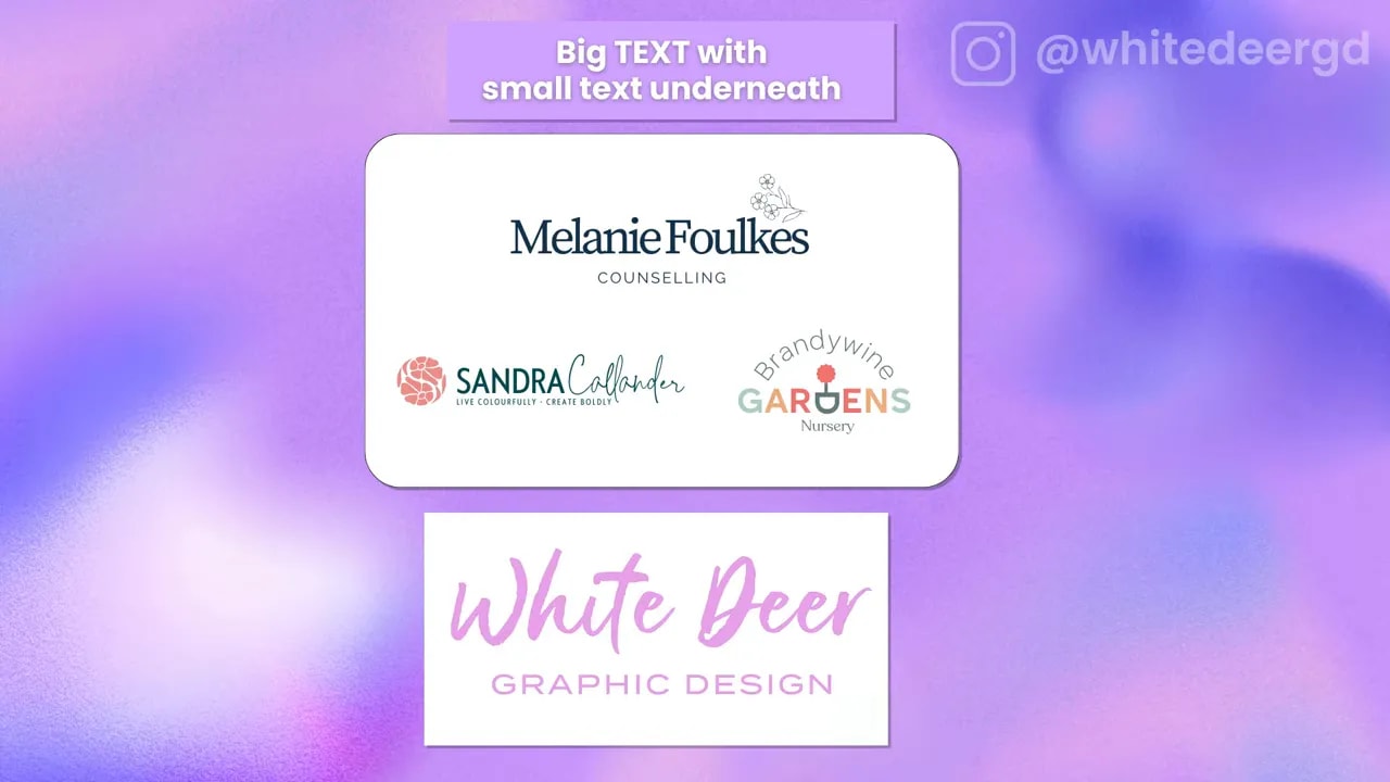 Clean slide showing stacked two-line logos illustrating big text with small text underneath