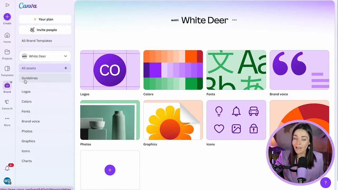 Canva Brand Kit page with Fonts section and other brand assets