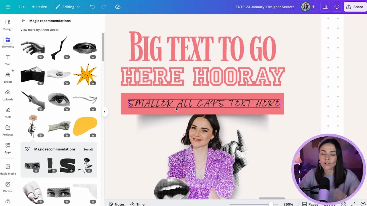 Canva design highlighting smaller all-caps supporting text under a large headline