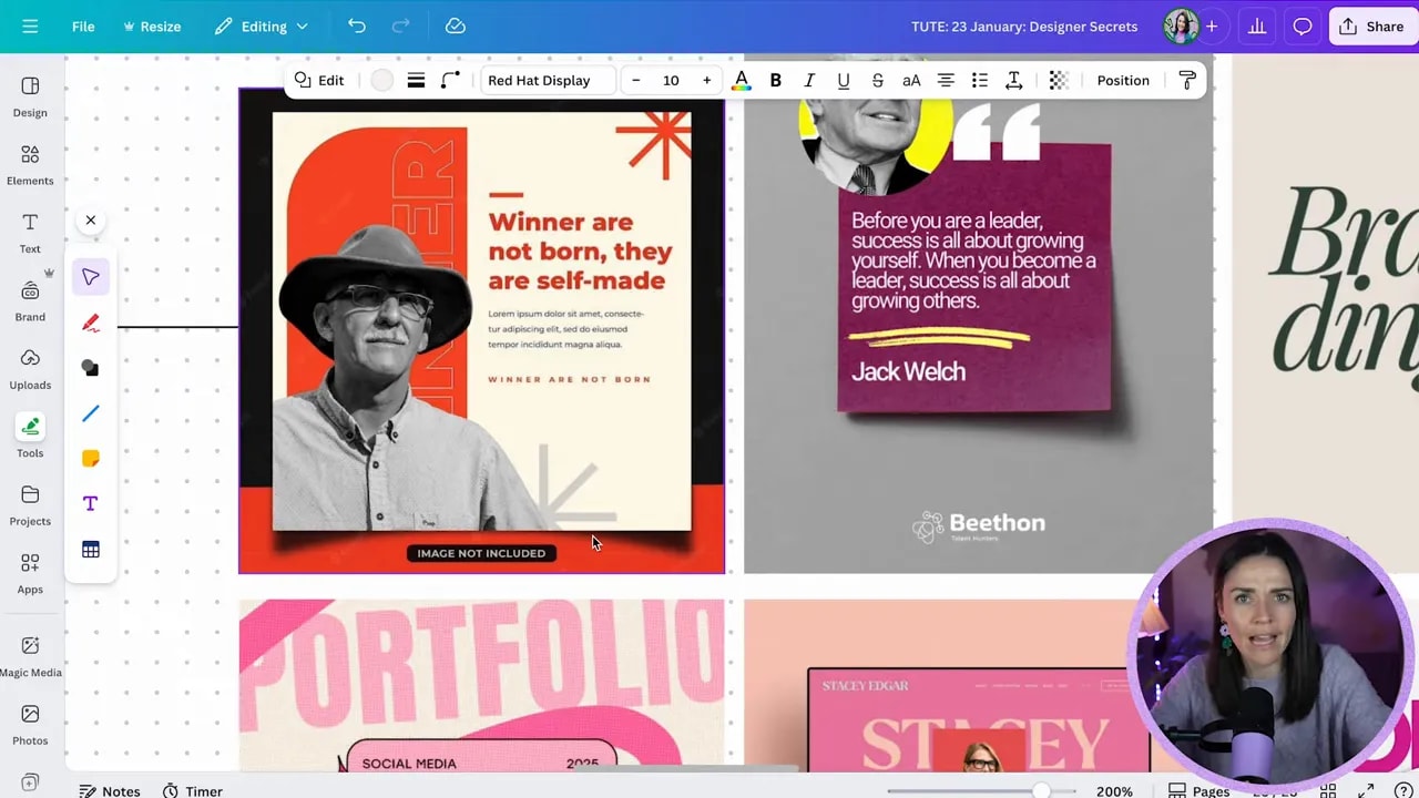 Canva design canvas with selected elements ready for subtle shadow adjustments