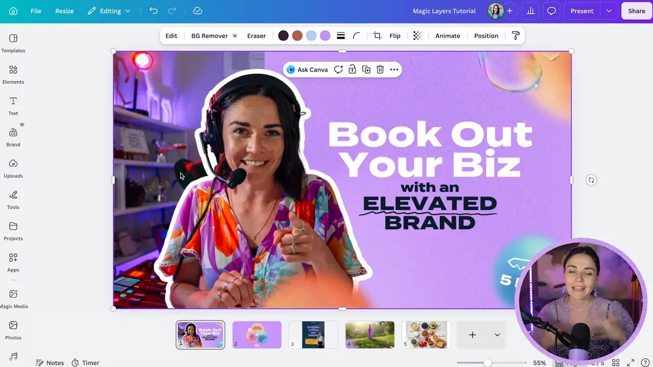 Canva editor showing a social graphic with on-screen note that files must be in JPG or PNG format