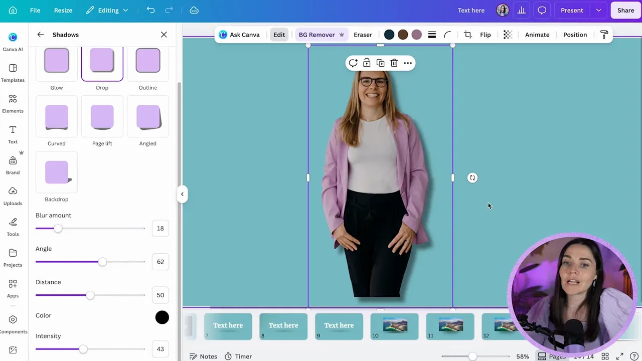Cutout woman standing on a teal Canva design background