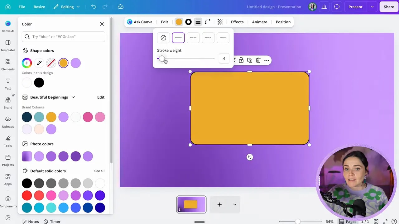 Canva canvas showing a yellow rounded rectangle with a thick black outline